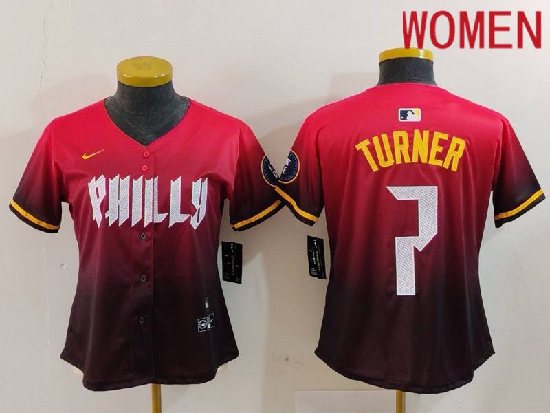 Women Philadelphia Phillies #7 Turner Red City Edition 2024 Nike MLB Jersey style 1